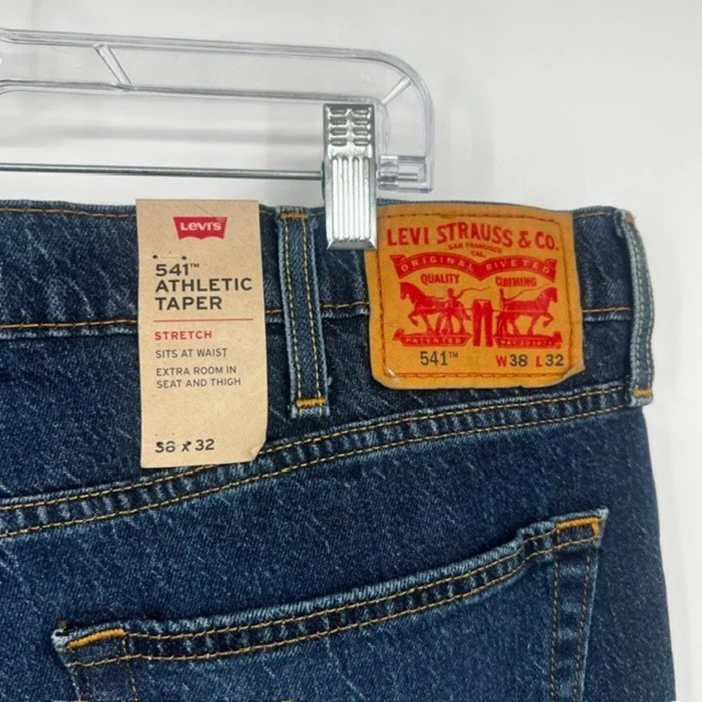 New Levis 541 Athletic Taper Men's Jeans 38x32 Dark Indigo Blue Stretch Denim